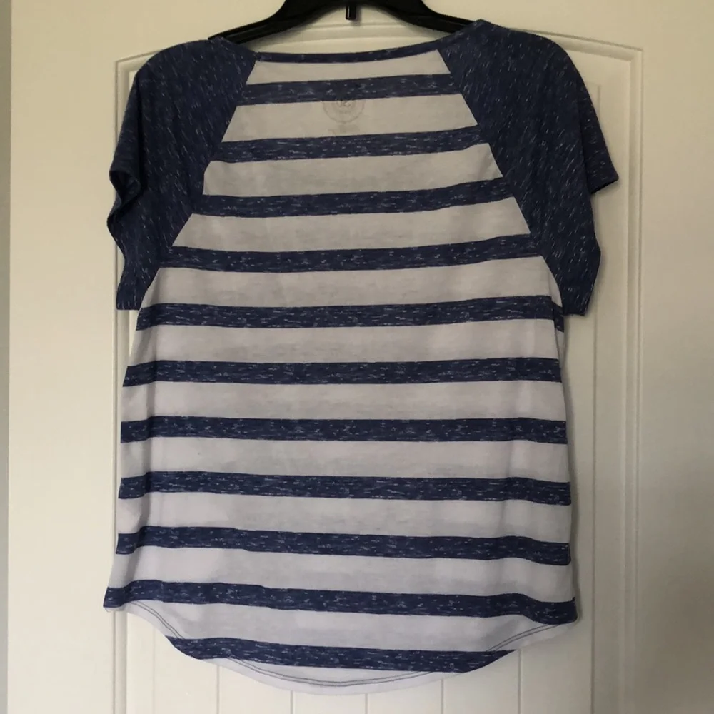 SO Top Girls Size Large Blue‎ White Striped Short Sleeves Scoop Hem